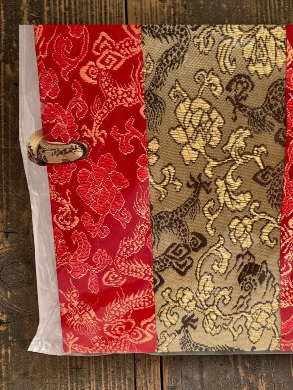 Traditional Red & Gold Oriental Fabric Notebook With Lined Pages Button Closure